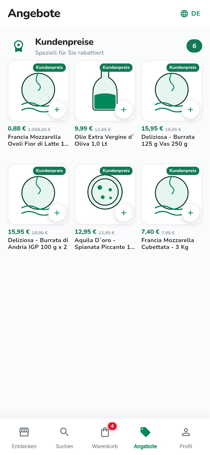 Die Bestell-App: Angebote und MHD-Aktionen zu den Preisen des Kunden